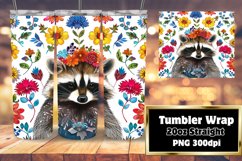 Charming Raccoon with Flowers Tumbler Wrap Sublimation Product Image 1