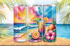 Juice glass with hibiscus flower in beach Tumbler Wrap PNG S Product Image 1