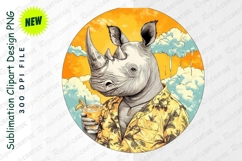 Rhinoceros In Hawaiian Shirt With Cocktail Clipart Product Image 1