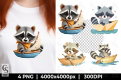 Cute Raccoon Sailing Boat Sublimation Clipart PNG Product Image 1