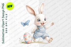 Watercolor Easter Bunny With Egg And Butterfly Clipart Product Image 1