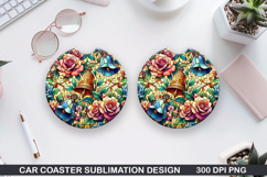Roses Car Coaster Sublimation| Christmas Coaster PNG Design Product Image 1