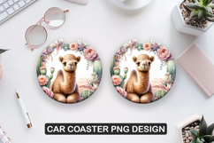 Alpaca Flowers Car Coaster Sublimation |Animal Coaster PNG Product Image 1