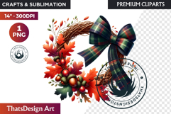 Autumn Harvest Wreath Clipart - Rustic Fall &amp; Thanksgiving Product Image 1