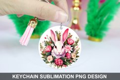 Bunny Round Keychain, Bunny Flowers Keychain Design Product Image 1