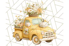 Vintage Truck Pumpkin and Fall Flowers PNG Clipart, Autumn Product Image 5