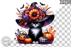 Halloween Cat Flowers Sublimation - Clipart PNG Design Product Image 1