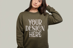 Military Green Gildan 18000 Mockup, Sweatshirt Crewneck Mock Product Image 1