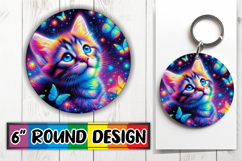 Joyful Circle Keychain Sublimation PNG, Cat Product Image 1