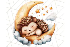 Sleeping Baby Animals PNG, Moon and Stars Nursery Clipart Product Image 5