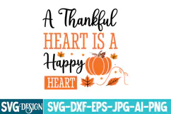 A Thankful Heart is a Happy Heart SVG Design,Thanksgiving Product Image 1
