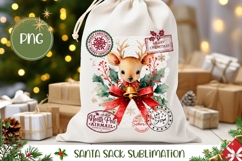 Cartoon Christmas Deer Santa Sack, Winter Gift Bag Print Product Image 1