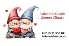 Watercolor Valentine couple gnome clipart, watercolor png Product Image 1