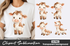 Cute Baby Calf Watercolor Clipart Sublimation Product Image 1