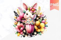 Easter Bunny And Milkshake Flowers Sublimation - Clipart PNG Product Image 1