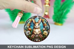 Bunny Round Keychain, Bunny Flowers Keychain Design Product Image 1