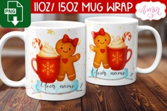 Cute Christmas mug wrap PNG, Gingerbread cookie mug template Product Image 3