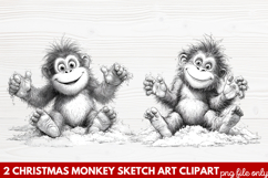 Christmas Monkey Sketch Art Clipart | Hand-Drawn Holiday Product Image 1