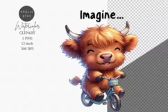 Highland calf clipart, Riding a bicycle, Cute Animals Product Image 1