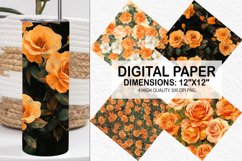 Orange Roses Flowers Digital Paper - Flowers Background Product Image 1