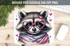 Watercolor Raccoon Mouse Pad Sublimation - Valentines PNG Product Image 1