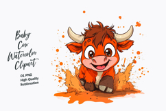 Cute Baby Cow Watercolor Clipart PNG Product Image 1