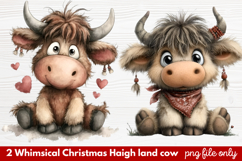 2 Whimsical Christmas Highland Cow Clipart | Cute Festive Product Image 1