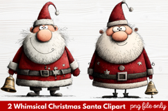 2 Whimsical Christmas Santa Clipart | Cute Santa PNG Product Image 1