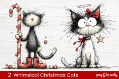 2 Whimsical Christmas Cats Clipart | Cute Holiday Cat PNG Product Image 1