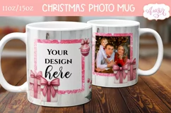 Pink Christmas photo mug wrap PNG Sublimation, festive mug Product Image 3