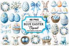 Baby Blue Easter Watercolor Cliparts Bundle PNG Product Image 1