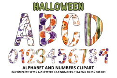 Halloween Alphabet Clipart PNG, watercolor letters doodle Product Image 1