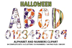 Halloween Alphabet Clipart PNG, watercolor letters doodle Product Image 1