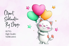 Cute Cat Holding Heart Balloons Sublimation PNG Product Image 1