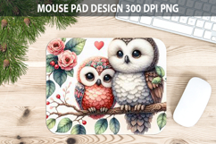 Watercolor Owl Mouse Pad Sublimation - Valentines Png Product Image 1