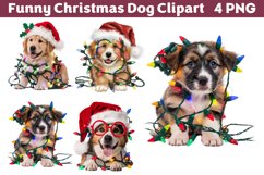 Funny Christmas Dog Watercolor Clipart PNG Product Image 1
