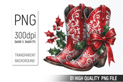 Watercolor Christmas Cowboy Boots Clipart PNG Bundle Product Image 15