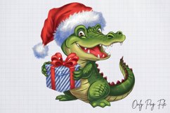 Watercolor Christmas Crocodile Clipart PNG Product Image 1