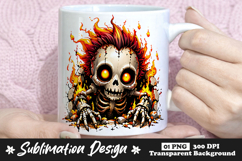 Flaming Skull Skeleton Clipart Sublimation PNG Product Image 1