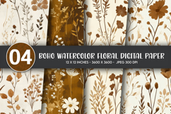 Boho Watercolor Floral Digital Paper Product Image 1