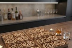Geometric Laser Cut Coaster Set with Storage Box Patterned Product Image 8