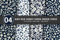 Navy Blue Dainty Floral Digital Paper Product Image 1