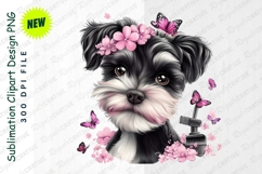 Cute Puppy Dog With Flowers And Butterflies Clipart Product Image 1