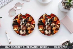 Halloween Dog Car Coaster Sublimation| Halloween Coaster PNG Product Image 1