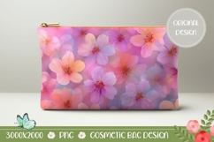 Pink Flowers Cosmetic Bag, Floral Cosmetic Bag Template Product Image 1
