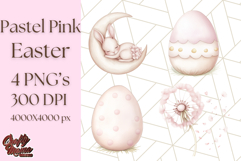 Pastel Pink Easter Bunny Egg and Flowers Clipart PNG Product Image 1