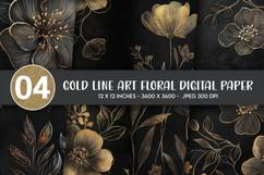 Gold Line Art Floral Digital Paper Product Image 1