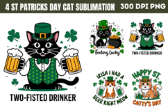 St Patricks Day Cat Sublimation Bundle PNG Product Image 2