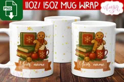 Merry Christmas mug wrap PNG, Gingerbread man mug template Product Image 2