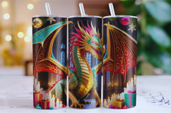Merry Christmas Dragon Tumbler Wrap | Christmas Wrap Product Image 1